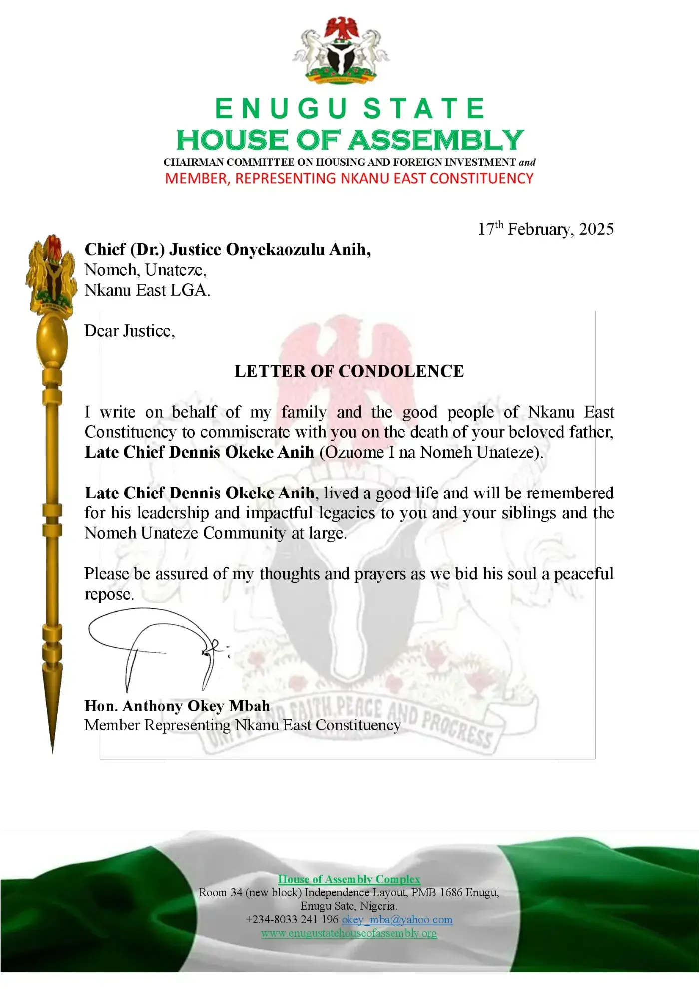 Letter of Condolence