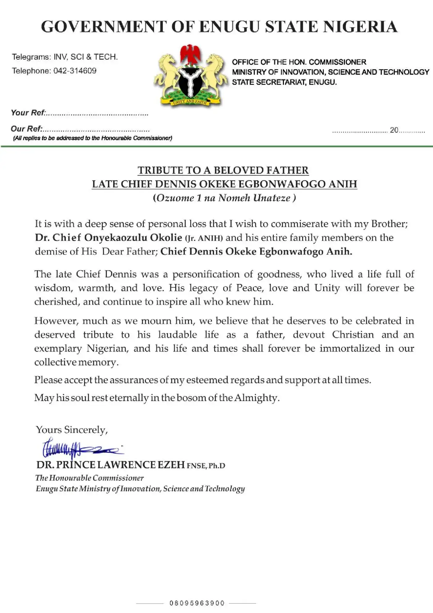 Condolence Message